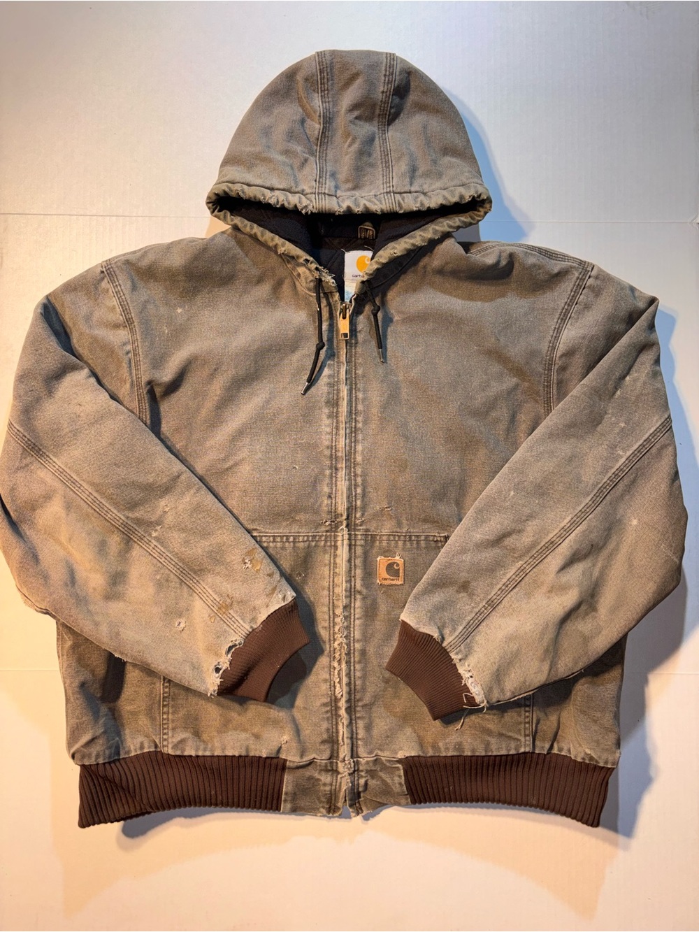 Vtg Carhartt J130 CHT Brown Canvas Quilted Lined Hooded Y2K Work Wear Jacket 2XL
